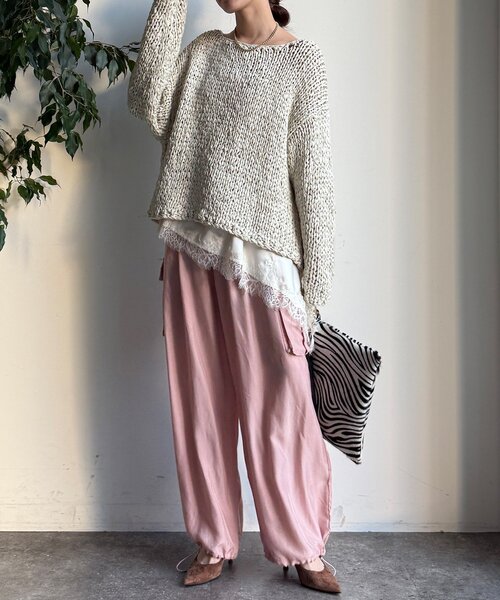 DouDou（ドゥドゥ）の「ハンドメイドテープヤーンニット（ニット/セーター・レディース・ライトグレー/ネイビー/ブルー・FREE）」の5枚目の写真