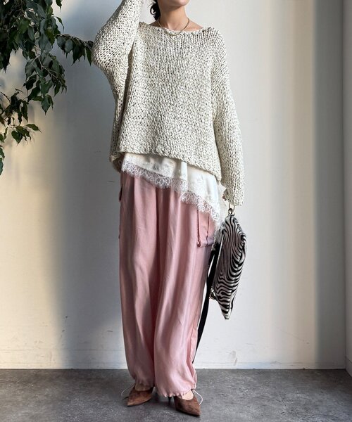 DouDou（ドゥドゥ）の「ハンドメイドテープヤーンニット（ニット/セーター・レディース・ライトグレー/ネイビー/ブルー・FREE）」の6枚目の写真