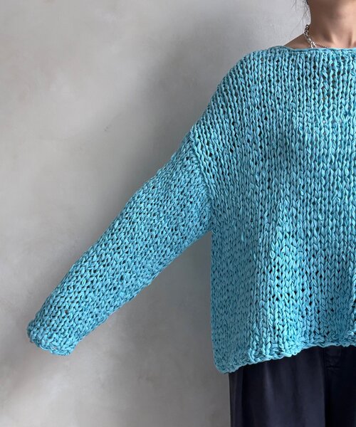 DouDou（ドゥドゥ）の「ハンドメイドテープヤーンニット（ニット/セーター・レディース・ライトグレー/ネイビー/ブルー・FREE）」の8枚目の写真
