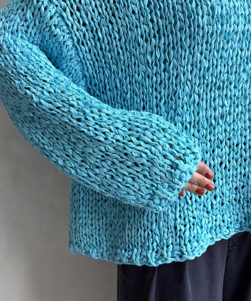 DouDou（ドゥドゥ）の「ハンドメイドテープヤーンニット（ニット/セーター・レディース・ライトグレー/ネイビー/ブルー・FREE）」の9枚目の写真