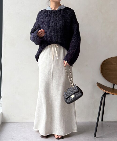 DouDou（ドゥドゥ）の「ハンドメイドテープヤーンニット（ニット/セーター・レディース・ライトグレー/ネイビー/ブルー・FREE）」の12枚目の写真