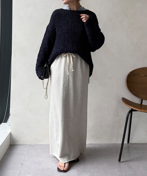 DouDou（ドゥドゥ）の「ハンドメイドテープヤーンニット（ニット/セーター・レディース・ライトグレー/ネイビー/ブルー・FREE）」の13枚目の写真