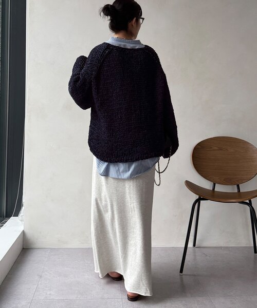 DouDou（ドゥドゥ）の「ハンドメイドテープヤーンニット（ニット/セーター・レディース・ライトグレー/ネイビー/ブルー・FREE）」の15枚目の写真