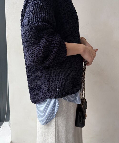 DouDou（ドゥドゥ）の「ハンドメイドテープヤーンニット（ニット/セーター・レディース・ライトグレー/ネイビー/ブルー・FREE）」の21枚目の写真