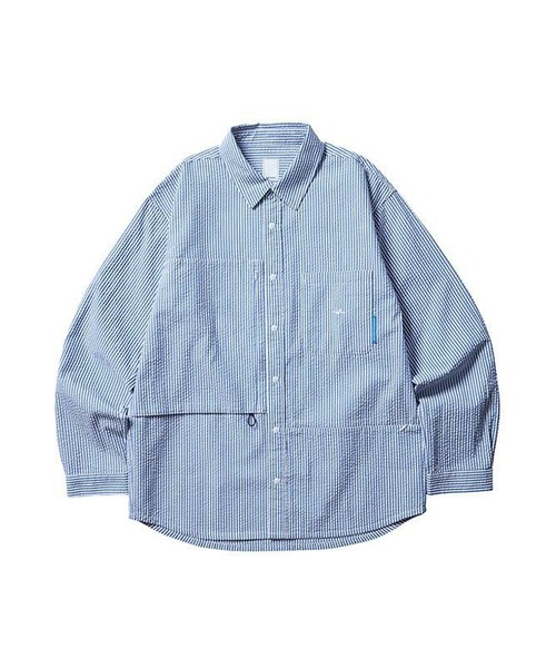 Liberaiders(リベレイダース)の「Liberaiders/リベレイダース COOLMAX UTILITY SHIRT ストライプ柄 レギュラーカラーシャツ 2026年 夏 夏服(シャツ/ブラウス・メンズ・ブルー・L)」の1枚目の写真