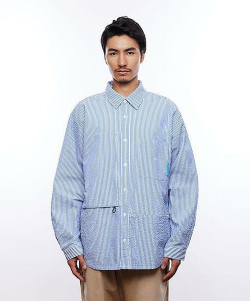 Liberaiders(リベレイダース)の「Liberaiders/リベレイダース COOLMAX UTILITY SHIRT ストライプ柄 レギュラーカラーシャツ 2026年 夏 夏服(シャツ/ブラウス・メンズ・ブルー・L)」の5枚目の写真