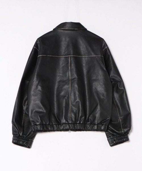 ８(eight)（エイト）の「ヴィンテージ加工PUジップGジャン（ブルゾン・メンズ・ブラック/ブラウン・LARGE/MEDIUM）」の3枚目の写真