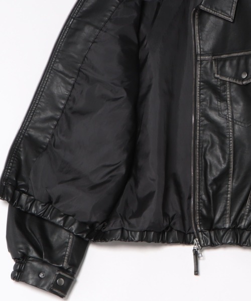 ８(eight)（エイト）の「ヴィンテージ加工PUジップGジャン（ブルゾン・メンズ・ブラック/ブラウン・LARGE/MEDIUM）」の4枚目の写真