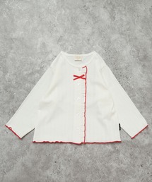 la poche biscuit | 【UV・冷房対策/お花ボタン】リボン付き リブカーディガン（七分袖）(カーディガン/ボレロ)