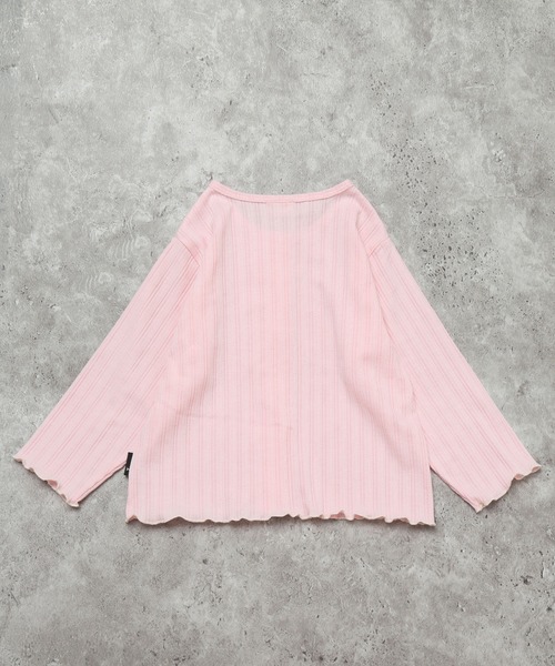 la poche biscuit（ラポシェビスキュイ）の「【UV・冷房対策/お花ボタン】リボン付き リブカーディガン（七分袖）（カーディガン/ボレロ・キッズ・オフホワイト/サックスブルー/ピンク・100/120/110/130/80/90/140）」の9枚目の写真