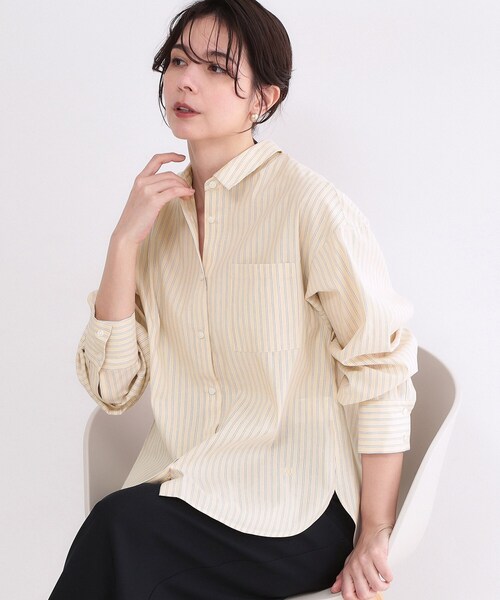 OPAQUE.CLIP（オペークドットクリップ）の「レギュラーカラーシャツ/ストライプアソート【洗濯機OK】（シャツ/ブラウス・レディース・ピンク/ライトブルー/イエロー系その他4/サックスブルー系2/ホワイト・38/40）」の4枚目の写真