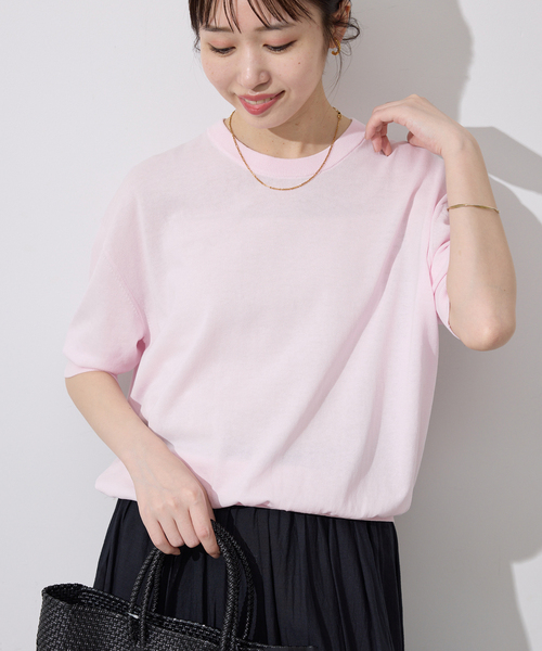 SLOBE IENA(スローブイエナ)の「《シリーズあり》コットンキュプラハーフスリーブプルオーバー(ニット/セーター・レディース・ベージュ/ピンク/チャコールグレー/アイボリー・FREE)」の6枚目の写真