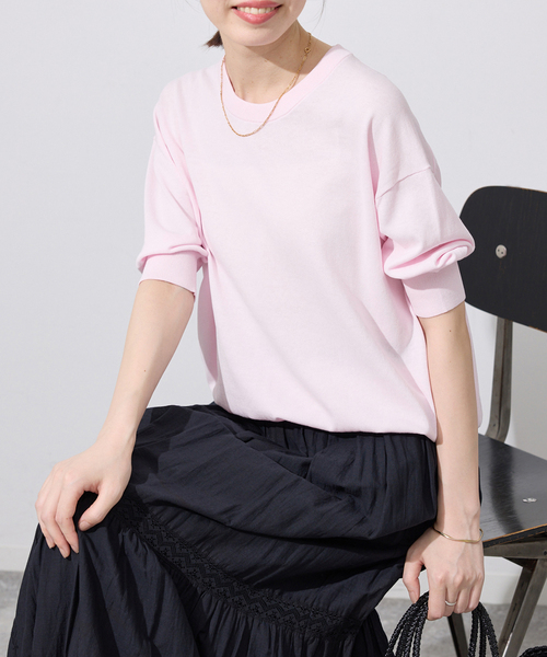 SLOBE IENA(スローブイエナ)の「《シリーズあり》コットンキュプラハーフスリーブプルオーバー(ニット/セーター・レディース・ベージュ/ピンク/チャコールグレー/アイボリー・FREE)」の9枚目の写真