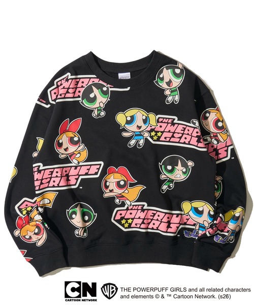 パワーパフガールズ  トレーナー The Powerpuff Girls/ パワーパフガールズ】総柄クルーネック