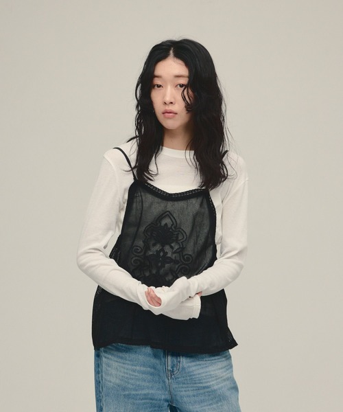 eL（エル）の「【eL】Mesh Lace Embroidery Cami/645575（キャミソール・レディース・オフホワイト/ブラック・FREE）」の19枚目の写真
