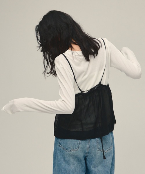 eL（エル）の「【eL】Mesh Lace Embroidery Cami/645575（キャミソール・レディース・オフホワイト/ブラック・FREE）」の20枚目の写真