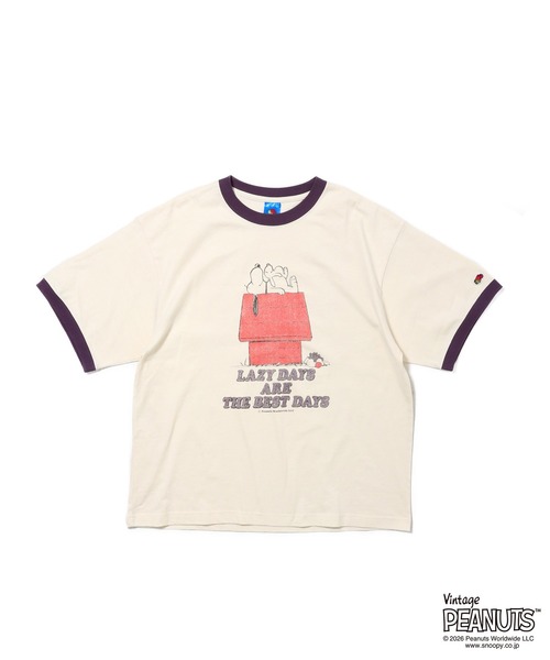 FRUIT OF THE LOOM(フルーツオブザルーム)の「【FRUIT OF THE LOOM】FTL x PEANUTS 19/-スラブ天竺4 / ピーナッツ スヌーピー 半袖Tシャツ(Tシャツ/カットソー・メンズ・アイボリー・S/L/M)」の1枚目の写真