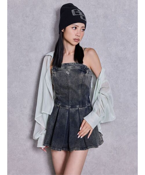 GYDA(ジェイダ)の「GG bijouデニムプリーツスカートライクミニワンピース(ワンピース・レディース・インディゴブルー/ライトブルー・MEDIUM/SMALL)」の6枚目の写真