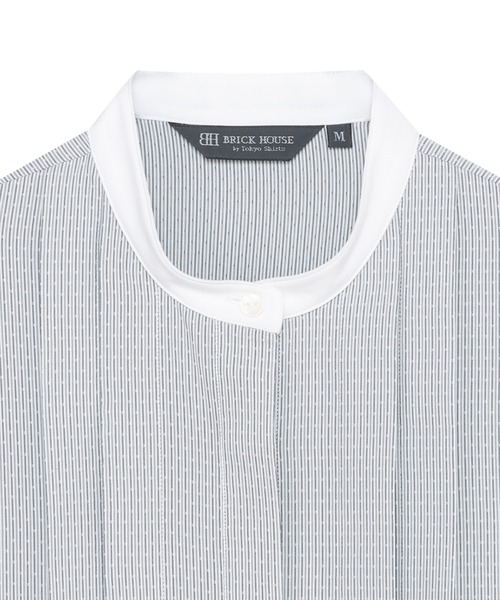 TOKYO SHIRTS(トウキョウシャツ)の「【吸水速乾】【COFREX】スタンド クレリック ブラウス 七分袖 レディースデザインシャツ(シャツ/ブラウス・レディース・グレー・M/L/LL/XL/S)」の2枚目の写真