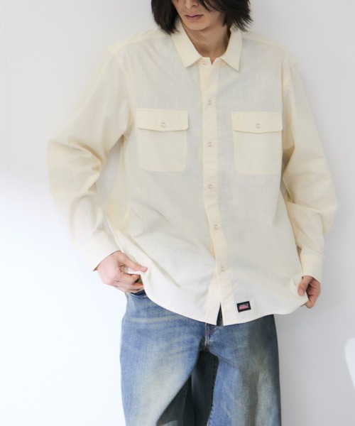 Mac-House(マックハウス)の「GENUINE Dickies コットンシャンブレー ダブルポケット 長袖ワークシャツ(シャツ/ブラウス・メンズ・オフホワイト/ブルー/ブラック・M/L/XL)」の13枚目の写真