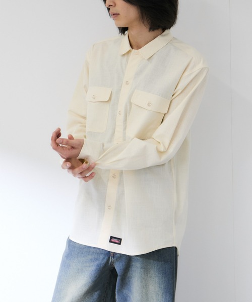 Mac-House(マックハウス)の「GENUINE Dickies コットンシャンブレー ダブルポケット 長袖ワークシャツ(シャツ/ブラウス・メンズ・オフホワイト/ブルー/ブラック・M/L/XL)」の14枚目の写真