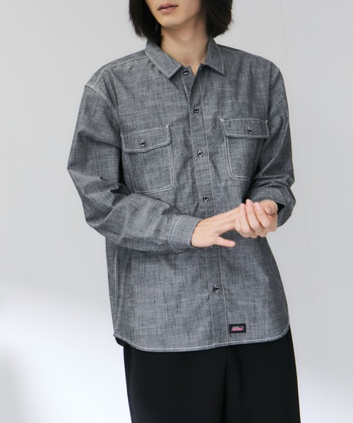 Mac-House(マックハウス)の「GENUINE Dickies コットンシャンブレー ダブルポケット 長袖ワークシャツ(シャツ/ブラウス・メンズ・オフホワイト/ブルー/ブラック・M/L/XL)」の17枚目の写真