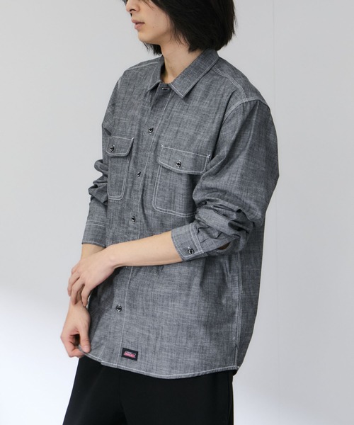 Mac-House(マックハウス)の「GENUINE Dickies コットンシャンブレー ダブルポケット 長袖ワークシャツ(シャツ/ブラウス・メンズ・オフホワイト/ブルー/ブラック・M/L/XL)」の18枚目の写真