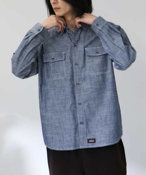Mac-House(マックハウス)の「GENUINE Dickies コットンシャンブレー ダブルポケット 長袖ワークシャツ(シャツ/ブラウス・メンズ・オフホワイト/ブルー/ブラック・M/L/XL)」の21枚目の写真