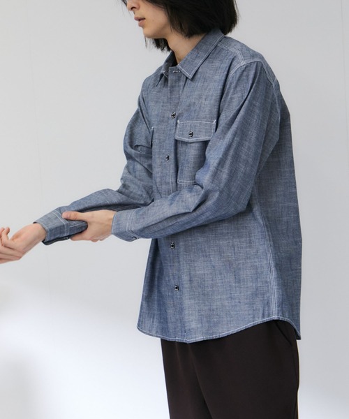 Mac-House(マックハウス)の「GENUINE Dickies コットンシャンブレー ダブルポケット 長袖ワークシャツ(シャツ/ブラウス・メンズ・オフホワイト/ブルー/ブラック・M/L/XL)」の22枚目の写真