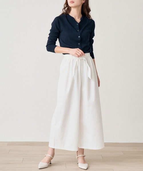 laulea(ラウレア)の「CVCスラブカラーデニム クロプトワイドパンツ(デニムパンツ・レディース・モカ/グリーン/ブラック/オフホワイト・M/L)」の1枚目の写真