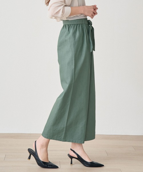 laulea(ラウレア)の「CVCスラブカラーデニム クロプトワイドパンツ(デニムパンツ・レディース・モカ/グリーン/ブラック/オフホワイト・M/L)」の4枚目の写真