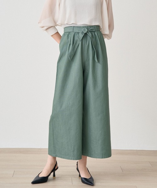 laulea(ラウレア)の「CVCスラブカラーデニム クロプトワイドパンツ(デニムパンツ・レディース・モカ/グリーン/ブラック/オフホワイト・M/L)」の5枚目の写真