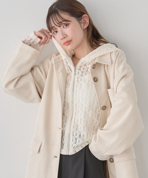 earth music&ecology(アースミュージックアンドエコロジー)の「レースパーカー(パーカー・レディース・ブラック/アイボリー・FREE)」の1枚目の写真