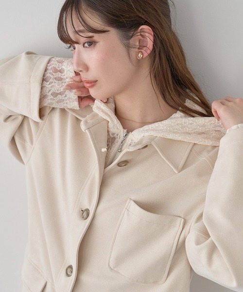 earth music&ecology(アースミュージックアンドエコロジー)の「レースパーカー(パーカー・レディース・ブラック/アイボリー・FREE)」の15枚目の写真