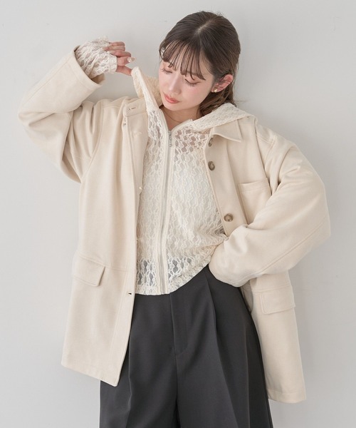 earth music&ecology(アースミュージックアンドエコロジー)の「レースパーカー(パーカー・レディース・ブラック/アイボリー・FREE)」の11枚目の写真