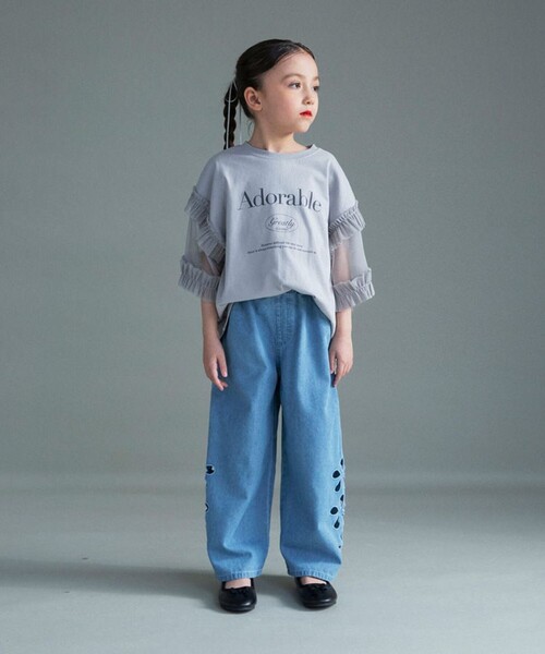 BRANSHES（ブランシェス）の「【WEB限定】チュール切り替え半袖Tシャツ（Tシャツ/カットソー・キッズ・チャコールグレー/グレー・150/140/130/120/110/100）」の7枚目の写真