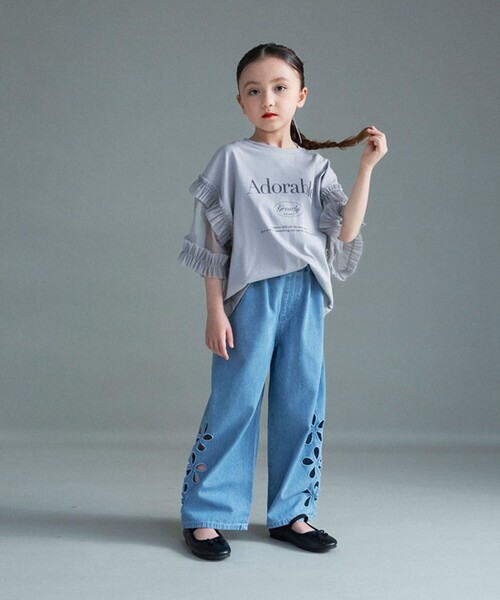 BRANSHES（ブランシェス）の「【WEB限定】チュール切り替え半袖Tシャツ（Tシャツ/カットソー・キッズ・チャコールグレー/グレー・150/140/130/120/110/100）」の8枚目の写真