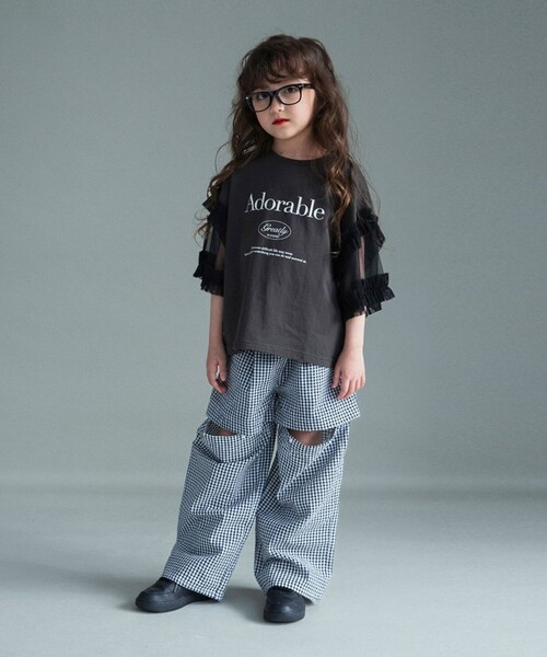 BRANSHES（ブランシェス）の「【WEB限定】チュール切り替え半袖Tシャツ（Tシャツ/カットソー・キッズ・チャコールグレー/グレー・150/140/130/120/110/100）」の14枚目の写真