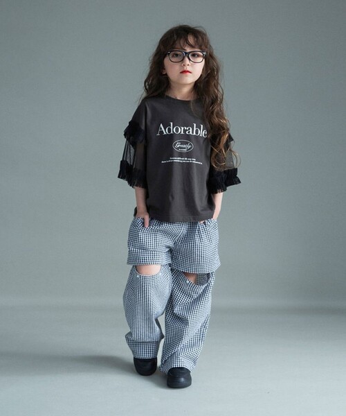 BRANSHES（ブランシェス）の「【WEB限定】チュール切り替え半袖Tシャツ（Tシャツ/カットソー・キッズ・チャコールグレー/グレー・150/140/130/120/110/100）」の3枚目の写真