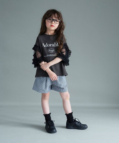 BRANSHES（ブランシェス）の「【WEB限定】チュール切り替え半袖Tシャツ（Tシャツ/カットソー・キッズ・チャコールグレー/グレー・150/140/130/120/110/100）」の5枚目の写真