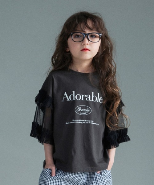 BRANSHES（ブランシェス）の「【WEB限定】チュール切り替え半袖Tシャツ（Tシャツ/カットソー・キッズ・チャコールグレー/グレー・150/140/130/120/110/100）」の2枚目の写真