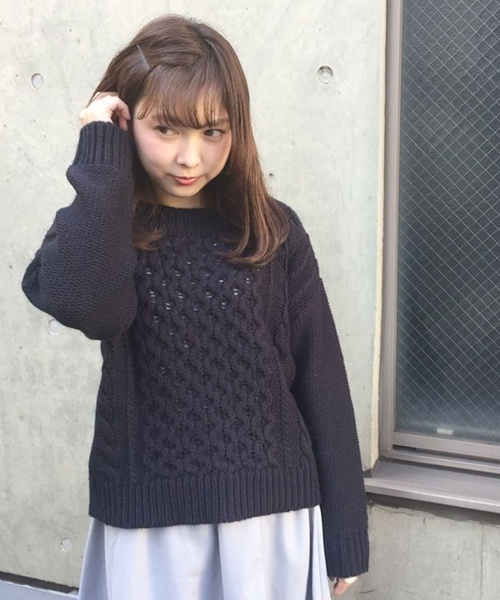 Kastane(カスタネ)の「ケーブルニット(ニット/セーター・レディース・アイボリー/ブラウン/ネイビー・FREE)」の3枚目の写真