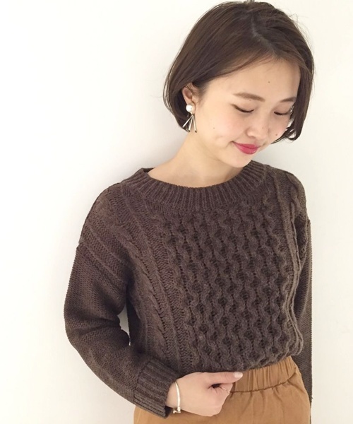 Kastane(カスタネ)の「ケーブルニット(ニット/セーター・レディース・アイボリー/ブラウン/ネイビー・FREE)」の1枚目の写真