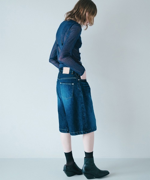 soduk(スドーク)の「【soduk】26SS新作 vintage denim short trousers / ヴィンテージデニムショートトラウザー(デニムパンツ・レディース・インディゴブルー/ブラック・ONE SIZE)」の6枚目の写真