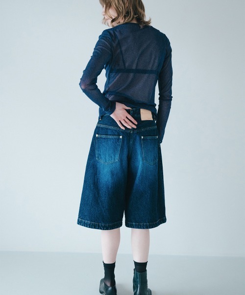 soduk(スドーク)の「【soduk】26SS新作 vintage denim short trousers / ヴィンテージデニムショートトラウザー(デニムパンツ・レディース・インディゴブルー/ブラック・ONE SIZE)」の7枚目の写真