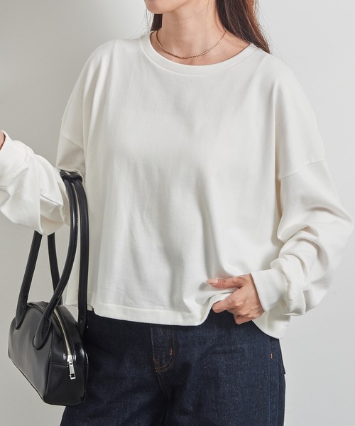 HANES(ヘインズ)の「【Hanes】1P Hanes T-SHIRTS SHIRO for HER クロップドワイドTシャツ(Tシャツ/カットソー・レディース・ホワイト・FREE)」の2枚目の写真