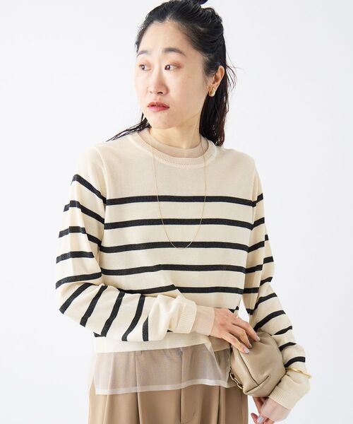 le.coeur blanc（ルクールブラン）の「レイヤードライクシアーボーダープルオーバー（ニット/セーター・レディース・ブラック系その他/ホワイト系その他2・38）」の6枚目の写真