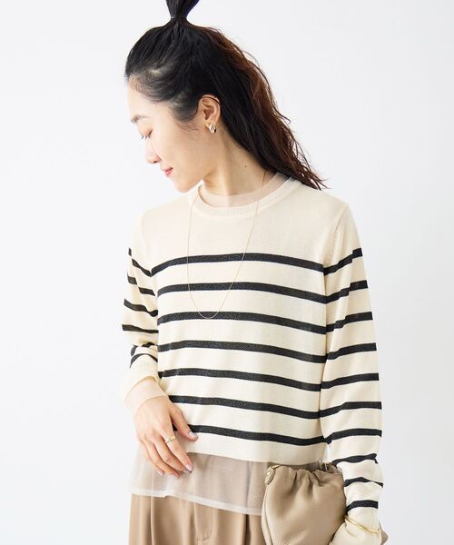 le.coeur blanc（ルクールブラン）の「レイヤードライクシアーボーダープルオーバー（ニット/セーター・レディース・ブラック系その他/ホワイト系その他2・38）」の9枚目の写真