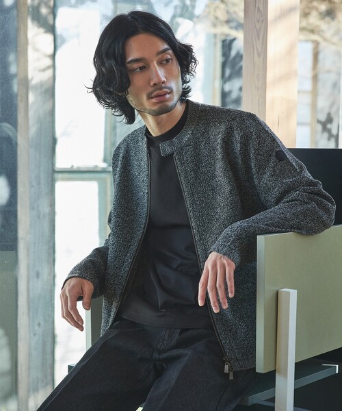 ABAHOUSE GRAY（アバハウスグレイ）の「ハイゲージニット ライダース（ライダースジャケット・メンズ・ブラック/ライトグレー/ネイビー・46/48/50）」の2枚目の写真