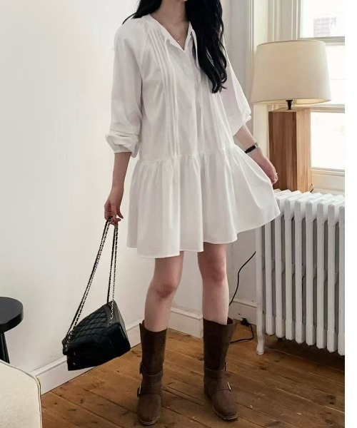 Ada.(エイダ)の「【Mellfy】ウエスト切替 ティアード風 フレア シャツワンピース(シャツワンピース・レディース・ホワイト/ブラック・FREE)」の5枚目の写真